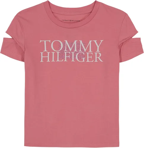 Tommy Hilfiger Camiseta de algodón de manga corta para niña con diseño gráfico e interior sin etiquetas
