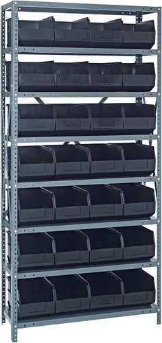 Miniatura 189 de Quantum QSBU-245BK Heavy Duty Shelving Unit with (7) Shelves and (24) QUS245 Black Bins for Garage Warehouse Storage Distribution 400 lb Load