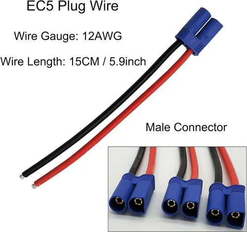 Miniatura 4 de 3 pares EC5 0.197 in macho y hembra banana conector coletas con 12awg 5.9inch alambre de silicona para RC Hobby Lipo batería