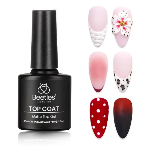 Beetles - Capa superior de gel mate para esmalte de uñas en gel, 7.5ML, capa superior mate a prueba de cromo, sin necesidad de limpieza, con Capa