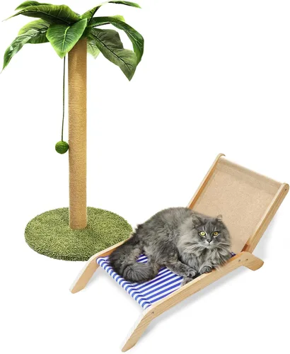 PETKARAY Poste rascador para gatos con silla de playa para gatos, poste rascador de palmera de 36 pulgadas de alto, rascador de sisal grande para