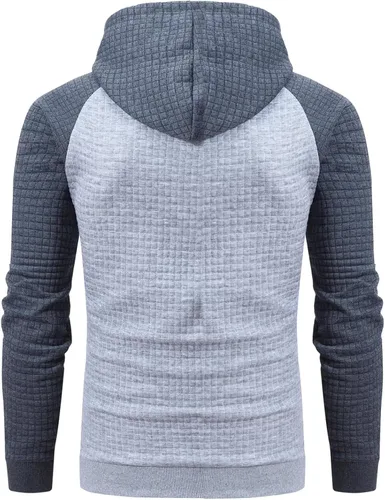 Miniatura 3 de Sudadera de manga larga para hombre con capucha con cordón de jacquard a cuadros estilo informal y hípster con bolsillo de canguro