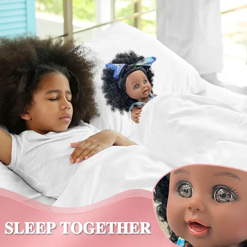 Miniatura 4 de Nice2you Muñeca bebé negra para niña, muñeca afroamericana negra de 10 pulgadas con vestido, muñeca bebé recién nacida realista para niños de 1 2 3