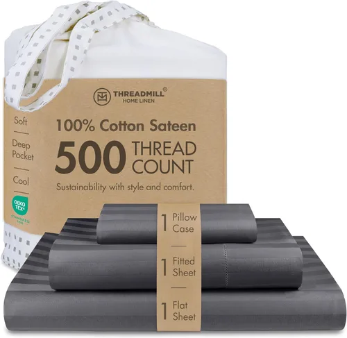 Miniatura 23 de Threadmill - Sábanas de algodón de lujo para hotel, tamaño King, 100% algodón, 500 hilos con bolsillo profundo, ajuste cómodo, suaves y frescas