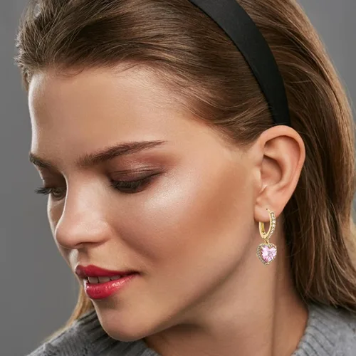 Miniatura 2 de Aretes colgantes de corazón para mujer, chapados en oro blanco, circonita cúbica de moda, hipoalergénicos, para el día de San Valentín