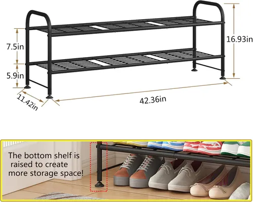 Miniatura 2 de LINZINAR Zapatero de 2 niveles organizador de almacenamiento para armario entrada metal negro