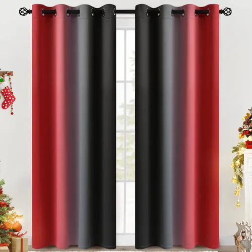 Miniatura 167 de COSVIYA Cortinas 100% Opacas Azul Degradado con Lazos Ajustables para Cocina Aislamiento Térmico Oscurecimiento de Habitación Cenefa con Bolsillo