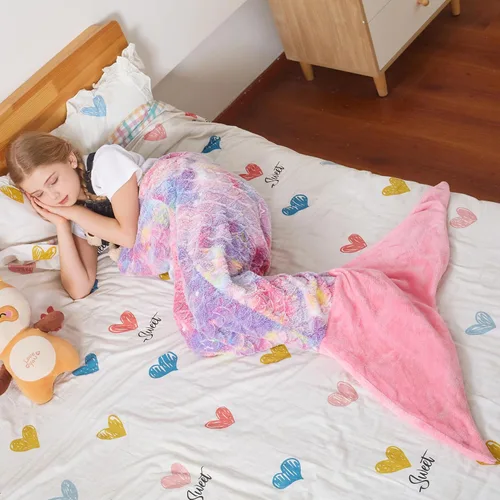 Miniatura 5 de Catalonia Manta de cola de sirena para niñas, saco de dormir de sirena que brilla en la oscuridad para niños de 3 a 14 años, regalo de sirena
