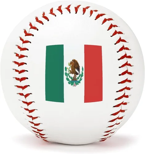 Béisbol de práctica,Bandera de México Imprimir Pitch Training Baseball,Pelotas de béisbol de cuero para práctica recreativa y juegos casuales