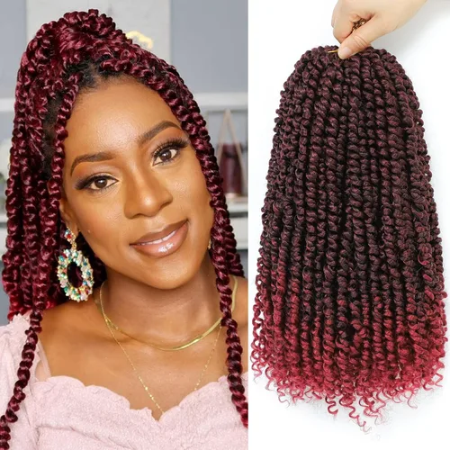 Miniatura 20 de Cabello Passion Twist de 12 pulgadas, 8 paquetes, cabello de ganchillo pretrenzado para mujeres negras, cabello rizado de ganchillo preenlazado, 1b#