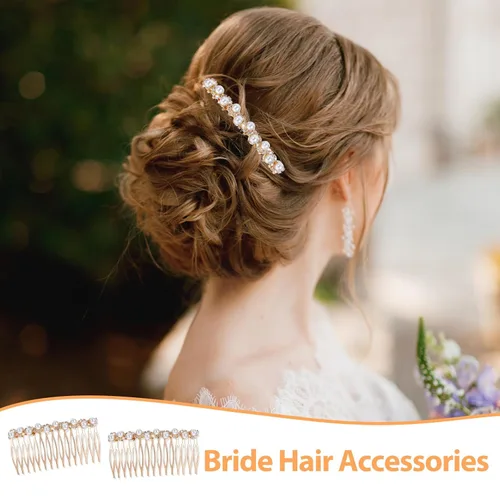 Miniatura 5 de 2 peines para el cabello para mujer, accesorios para el cabello, peines decorativos para mujer, peine de cabello con perlas doradas con diamantes