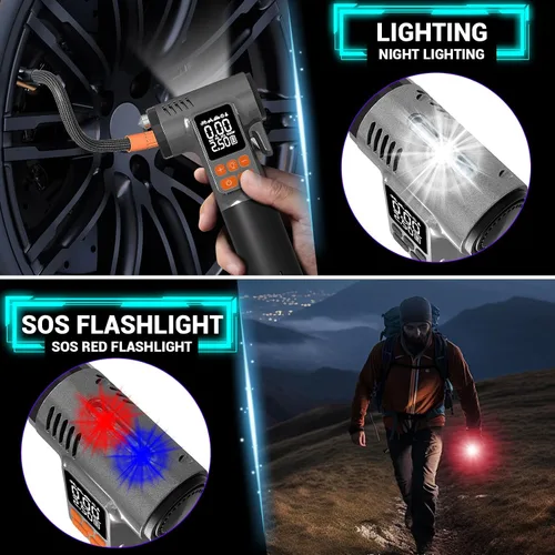 Miniatura 4 de Inflador de Neumáticos para Coche con Rompeventanas y Cortador de Cinturón de Seguridad: Bomba de Aire de 180 PSI - Compresor de Aire Portátil