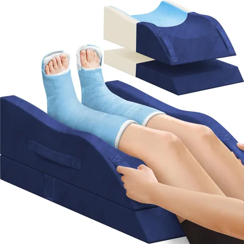 TranquilRelax Almohadas de elevación de doble pierna, almohada de cuña para después de la cirugía, soporte de espuma viscoelástica ajustable, Azul