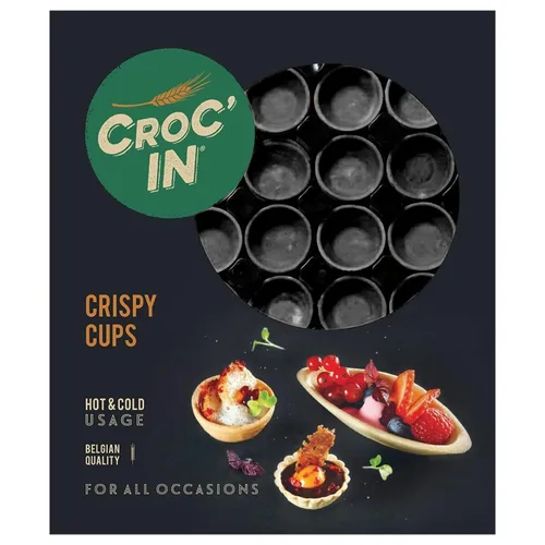 CROC'IN - Mini conchas ácidas neutras - Tazas comestibles de aperitivo o postre - Moldes de pastelería - Confitería artesanal y vegana - 60 piezas