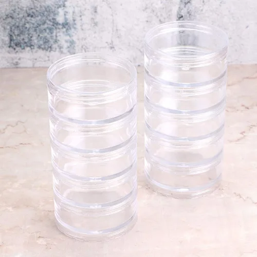 Miniatura 2 de Hipiwe Paquete de 2 tarros redondos de plástico transparente con 5 ranuras, organizador de accesorios para manualidades, caja organizadora de joyas