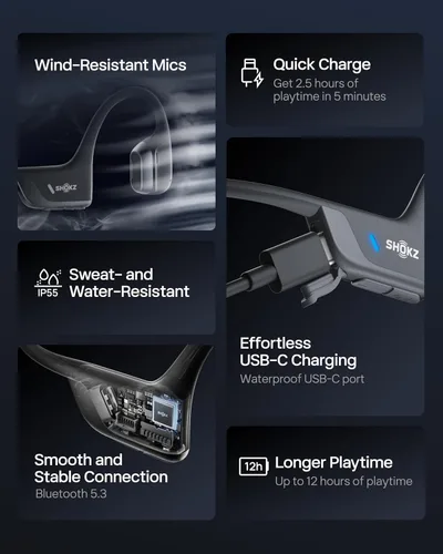Miniatura 8 de SHOKZ OpenRun Pro 2 - Auriculares de conducción ósea, auriculares deportivos inalámbricos Bluetooth de oreja abierta para correr, entrenamientos