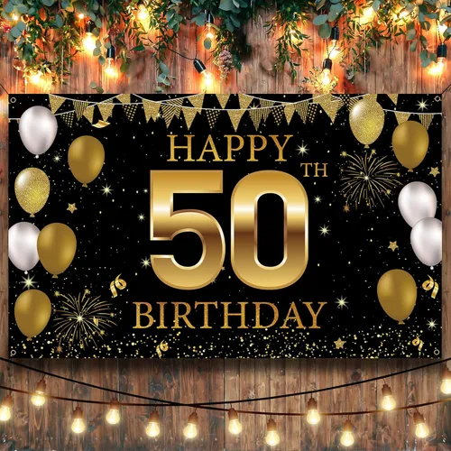 Miniatura 6 de Cartel de fondo para decoración de cumpleaños número 50, decoraciones de feliz cumpleaños 50 para hombres y mujeres, fiesta de cumpleaños de 50