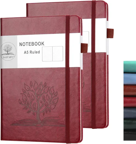 Miniatura 12 de Daofary Cuaderno A5 con rayas de cuero, 160 páginas, diario de 100gsm de papel grueso, tapa dura, con bolsillo, para trabajo, hombres y mujeres, 8.4