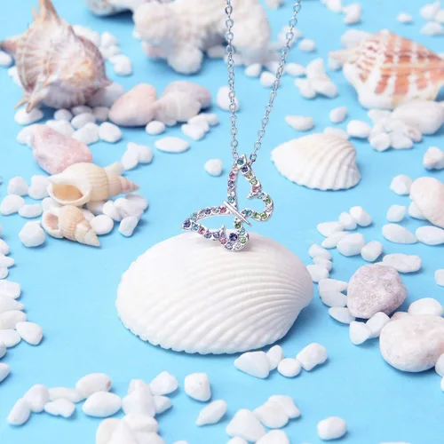 Miniatura 2 de Kiokioa Collar de mariposa con dije de cristal multicolor para niñas y mujeres