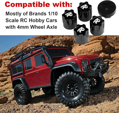 Miniatura 4 de Hobbypark Adaptador de tapa central de llanta de automóvil RC de aluminio para 1/10 RC Crawler Traxxas TRX4 Axial SCX10 90046 D90 Redcat Gen7 (negro)
