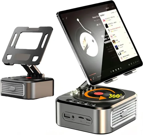 Miniatura 5 de Soporte de tableta giratorio de 360° doble para escritorio con base de acero al carbono, soporte para tableta de mesa con doble varilla ajustable