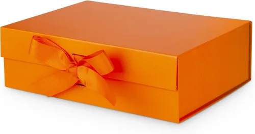 DaiJoob Caja de regalo con tapa para regalos de 10.5 x 7.5 x 3.1 pulgadas con cinta y cierre magnético (paquete de 1) (naranja)