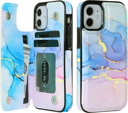 Miniatura 9 de HAOPINSH Funda tipo cartera para iPhone 12 Mini con tarjetero y diseño de girasoles de bandera americana, tapa trasera de piel sintética, ranuras
