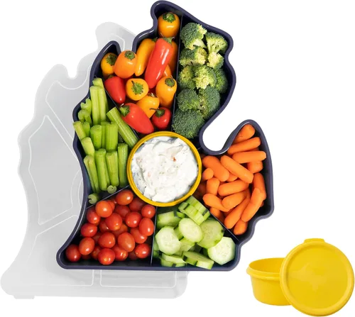 Miniatura 13 de KOLORAE Bandeja de Servicio Michigan - Bandeja Reutilizable Única de 7 Compartimentos en Forma de Guante del Estado con Taza para Aderezo. Ideal