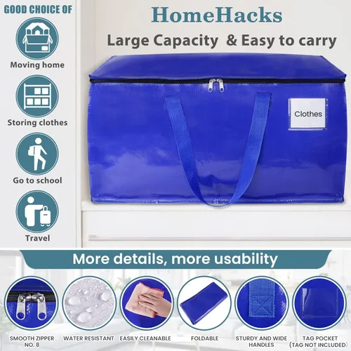 Miniatura 3 de HomeHacks Bolsas de Mudanza Resistentes con Cremalleras Fuertes y Asas, Bolsas de Mudanza Plegables, Contenedores de Almacenamiento para Embalaje