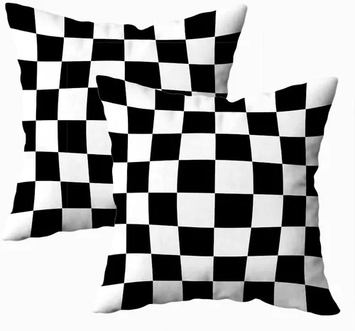 Fundas de almohada decorativas de 16 x 16 pulgadas, patrón blanco y negro de tablero de ajedrez para sofá, fundas de cojín de granja para decoración