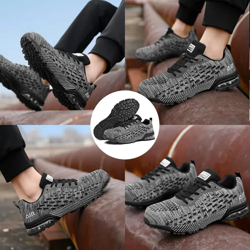Miniatura 6 de HiHatide - Zapatos con punta de acero para hombre, zapatos de trabajo, zapatos de seguridad, con amortiguación de aire, ligeros, antideslizantes