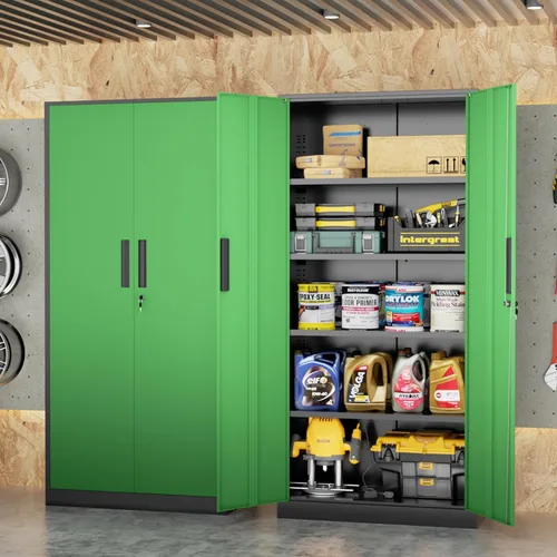 Miniatura 2 de INTERGREAT Armario de almacenamiento, armario de acero de 72 pulgadas con puertas y 4 estantes ajustables, unidad de herramientas para oficina