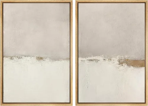 Miniatura 9 de SIGNWIN Lienzo enmarcado para pared, ilustraciones abstractas texturizadas en tonos beige terrosos, arte moderno, decorativo, contemporáneo