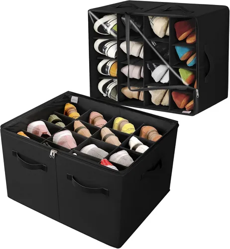Miniatura 17 de TOPIA HOME Organizador de zapatos para armario, caja de zapatos plegable con divisores ajustables y cubierta transparente, organizador
