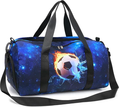 Miniatura 6 de CAMTOP Bolsa de viaje para mujeres y niñas, bolsa de mano deportiva para gimnasio y fin de semana, B-Fútbol, Bolsa de lona de fútbol infantil