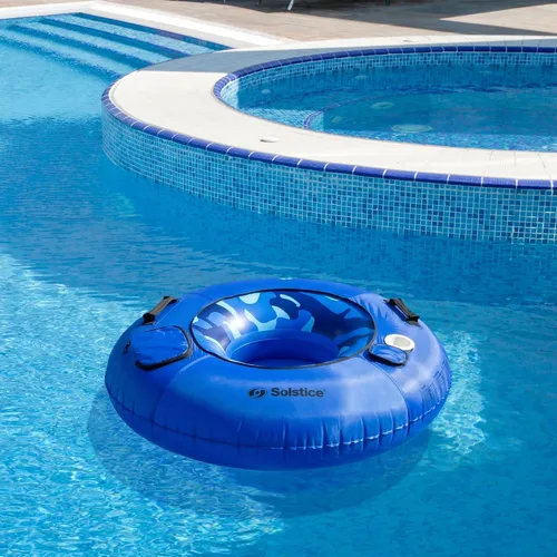 Miniatura 2 de Tubo inflable de camuflaje azul para piscina con portavasos - 54