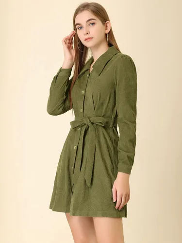Miniatura 4 de Allegra K Vestido mini camisa de manga larga vintage con botones para mujer