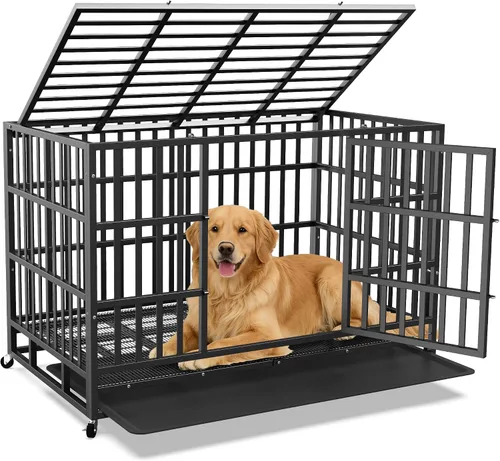Miniatura 8 de Jaula para Perros Indestructible de Servicio Pesado de 38 pulgadas con Bandejas Removibles, Puerta Doble a Prueba de Escape para Perros con Alta
