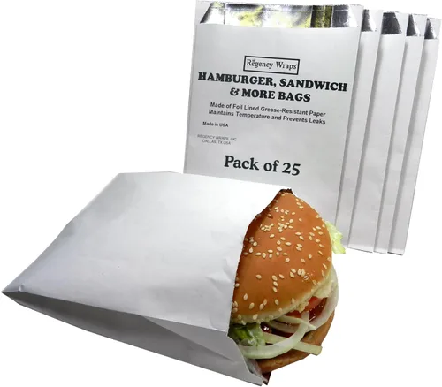 Miniatura 11 de Regency Wraps Bolsas resistentes a la grasa, bolsas forradas con papel de aluminio para retener el calor, perfectas para perros calientes, burritos