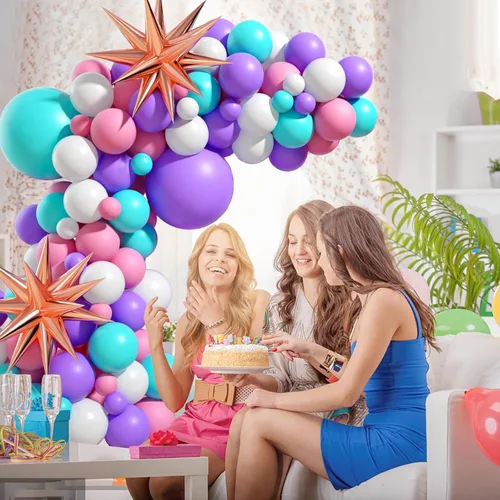Miniatura 6 de Kit de arco de globos rosa, morado y azul, guirnalda de globos rosa morado con globos de látex rosa, azul, morado, blanco, globos de papel de Rosa