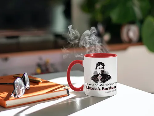 Miniatura 5 de Soul'n'Passions Lizzie A. Borden It Was an Axe-Iddent Axe Me Anything Lizzie Andrew Borden - Taza de cerámica, 11 onzas, color negro Blanco/Rojo