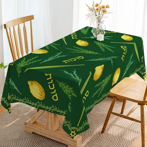 Miniatura 6 de Hafangry Mantel de Sukkot de Sukkot, decoración de fiesta judía, Etrog Lulav Hadass Aravah, suministros de decoración rectangular para cocina