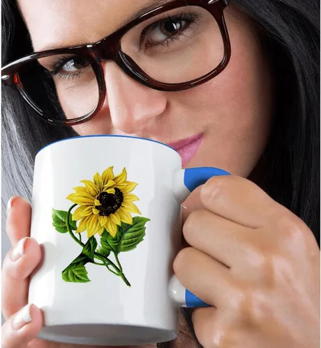 Miniatura 2 de 3dRose Taza azul de dos tonos de girasol vintage gigante de 11 oz