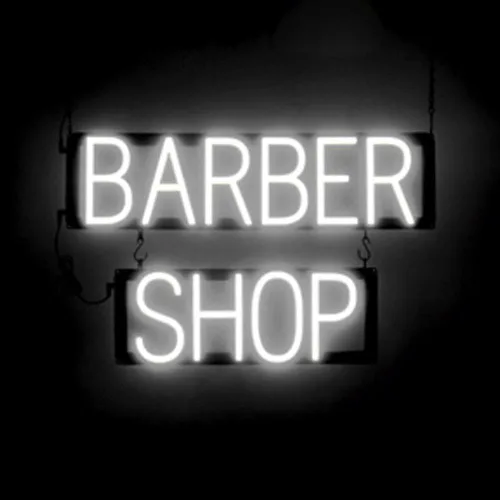 SpellBrite Letrero de BARBER SHOP | Letrero relacionado con la peluquería con aspecto de neón, fuente de luz LED blanca | 23.8 x 15.0 pulgadas Blanco