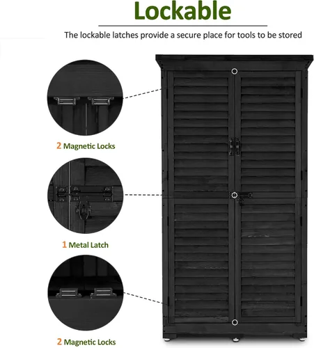 Miniatura 7 de MCombo - Cobertizo de almacenamiento para exterior, armario de almacenamiento de jardín, cobertizo vertical exterior con casilleros, armario