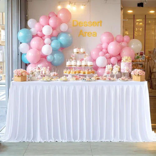 Miniatura 8 de PARTISKY Mantel de poliéster blanco para mesas rectangulares 6f, mantel plisado resistente a las arrugas para fiesta de cumpleaños, banquete, boda