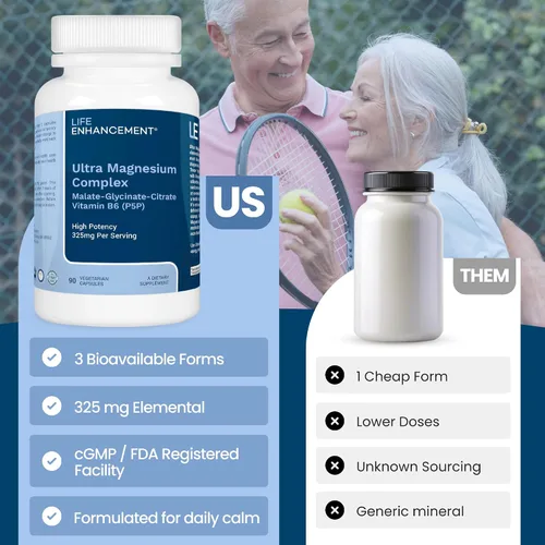 Miniatura 4 de Life Enhancement Complejo de magnesio ultra triple – 325 mg – con B6, glicinato, malato y citrato – Suplemento de magnesio mejora el sueño