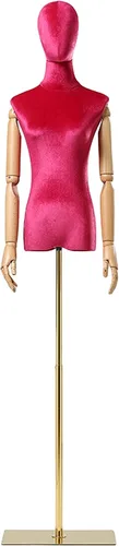 Miniatura 19 de Torso de maniquí de forma de vestido femenino, altura del cuerpo del maniquí de terciopelo ajustable, con brazo de madera maciza y base de metal