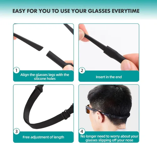 Miniatura 6 de 4 correas de soporte para gafas, tela elástica sin cola para gafas, cordón para el cuello, ajustable para lentes de sol deportivos y soporte