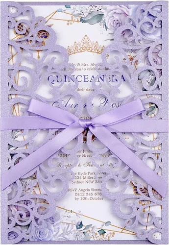Miniatura 8 de 50 invitaciones de boda, invitaciones personalizadas cortadas con láser con sobres y tarjetas RSVP para quinceañera, despedida de soltera, baby